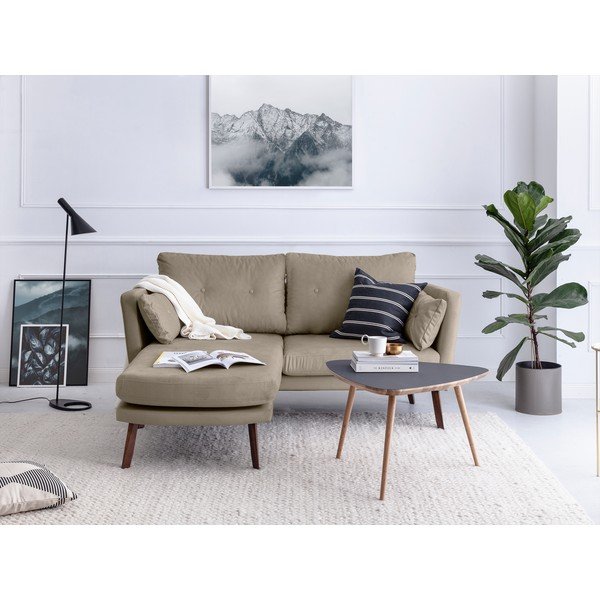 Tmavě béžová třímístná pohovka Mazzini Sofas Elena, s lenoškou na levém rohu-image-1