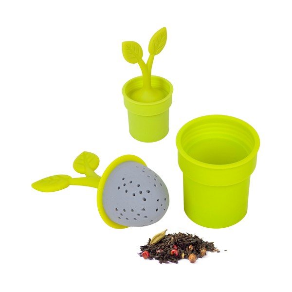 Sílikonové čajové sítko Flower Pot, zelené