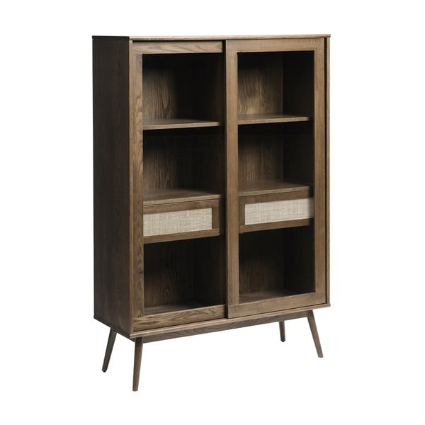 Tmavě hnědá vitrína v dekoru dubu s posuvnými dveřmi 110x160 cm Barrali – Unique Furniture-image-2