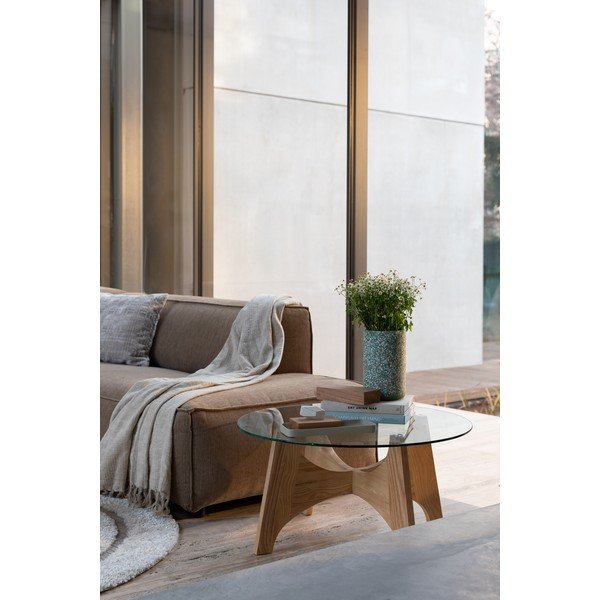 Kulatý konferenční stolek se skleněnou deskou v přírodní barvě ø 80 cm Kobe – Zuiver-image-1