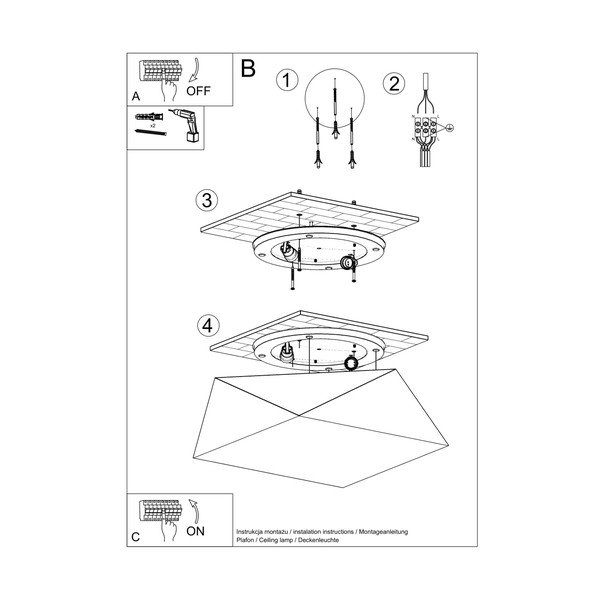 Černé stropní svítidlo 35x35 cm Koma – Sollux-image-3