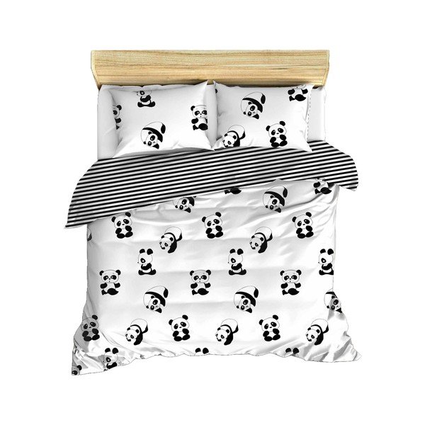 Černobílé dětské povlečení na dvoulůžko 200x200 cm Panda – Mijolnir