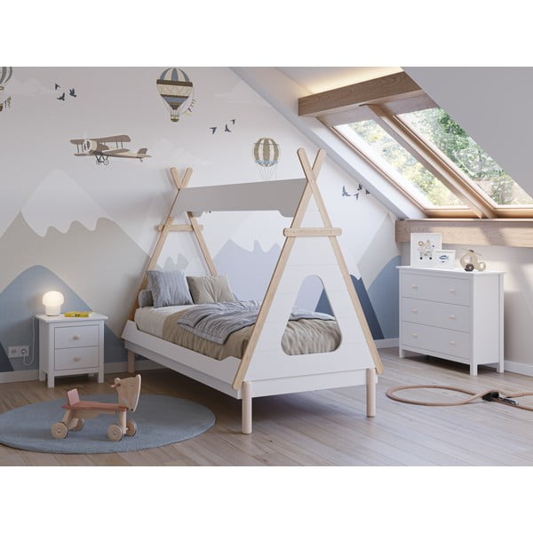 Bílá domečková dětská postel z borovicového dřeva 90x190 cm Nora – Marckeric-image-1