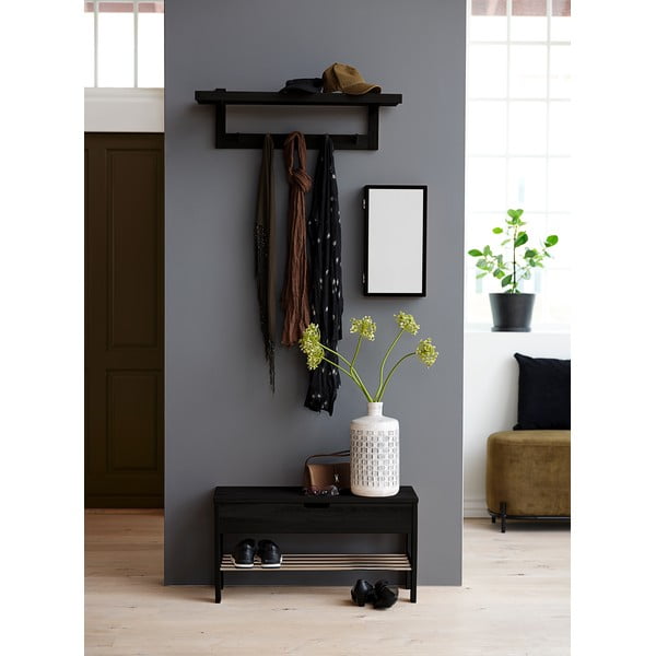 Černá lavice z dubového dřeva s úložným prostorem Canett Uno-image-1