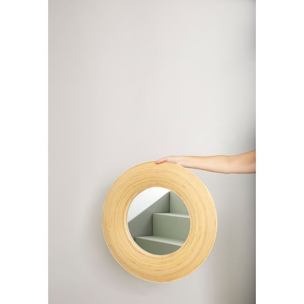 Nástěnné zrcadlo s bambusovým rámem ø 60 cm Blush – Hübsch-image-2