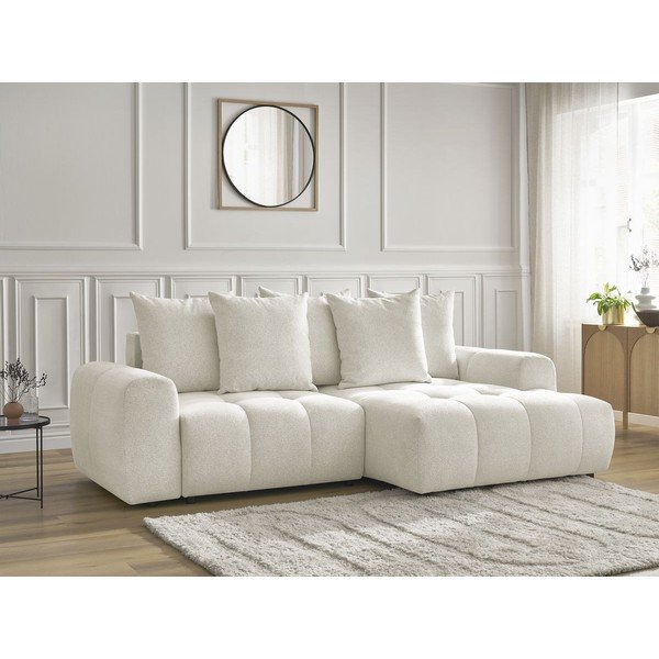 Bílá žinylková rozkládací/s úložným prostorem rohová pohovka (pravý roh/s lenoškou) Roxelane – Bobochic Paris-image-3