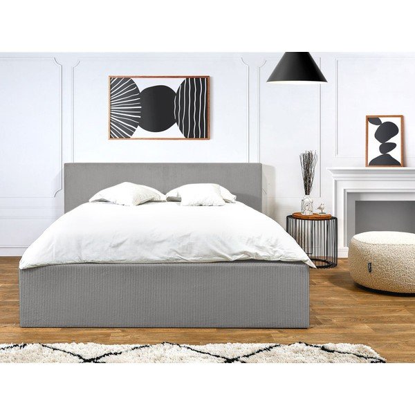 Světle šedá čalouněná dvoulůžková postel s úložným prostorem s roštem 160x200 cm Nihad – Bobochic Paris-image-2