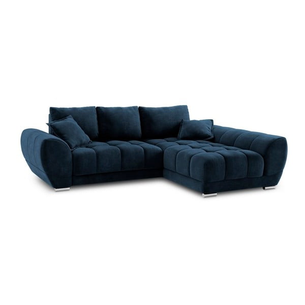 Královsky modrá rozkládací rohová pohovka se sametovým potahem Windsor & Co Sofas Nuage, pravý roh-image-2