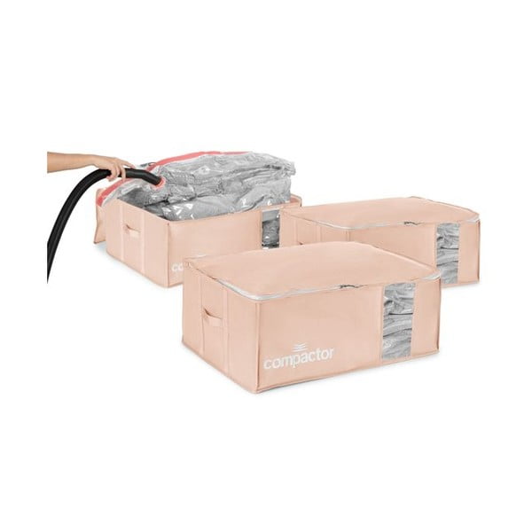 Vakuové plastové úložné boxy na oblečení v sadě 3 ks 65x45x27 cm Pink Edition – Compactor-image-1