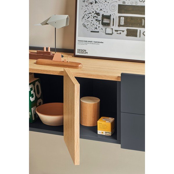 Nízká komoda v dekoru dubu v antracitovo-přírodní barvě 110x23 cm Otto – Teulat-image-1