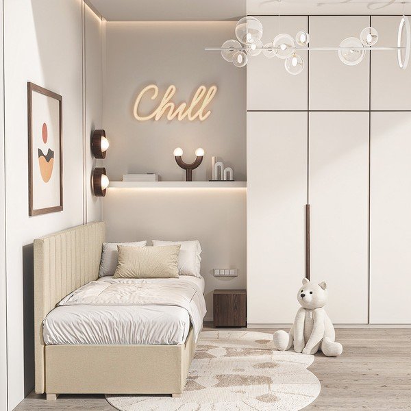 Béžová dětská postel s úložným prostorem s matrací 90x200 cm Chill – Ghado-image-1