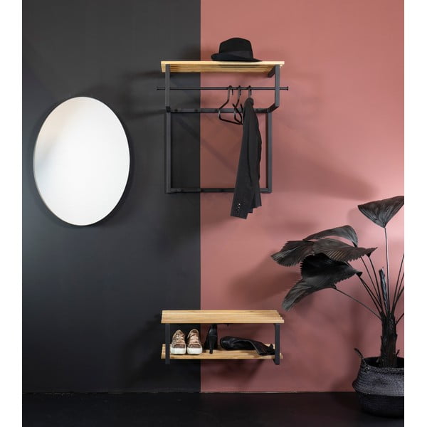 Černý/v přírodní barvě kovový nástěnný věšák s poličkou 76 cm Rizzoli – Spinder Design-image-3