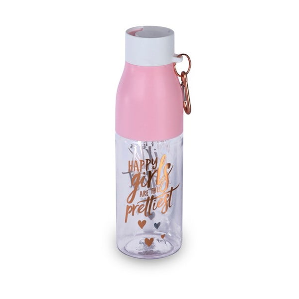 Růžová lahev s karabinou Tri-Coastal Design Happy, 750 ml