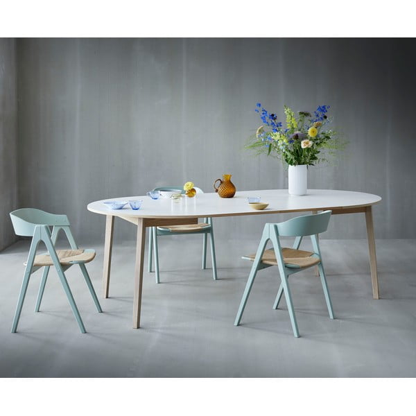 Kulatý rozkládací jídelní stůl s bílou deskou a přídavnou deskou ø 130 cm Single – Hammel Furniture-image-4