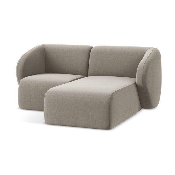 Světle hnědá sametová rohová pohovka (pravý roh/s lenoškou) Lani – Makamii-image-4