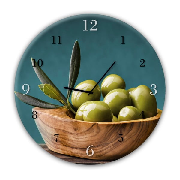 Nástěnné hodiny Styler Glassclock Olives, ⌀ 30 cm