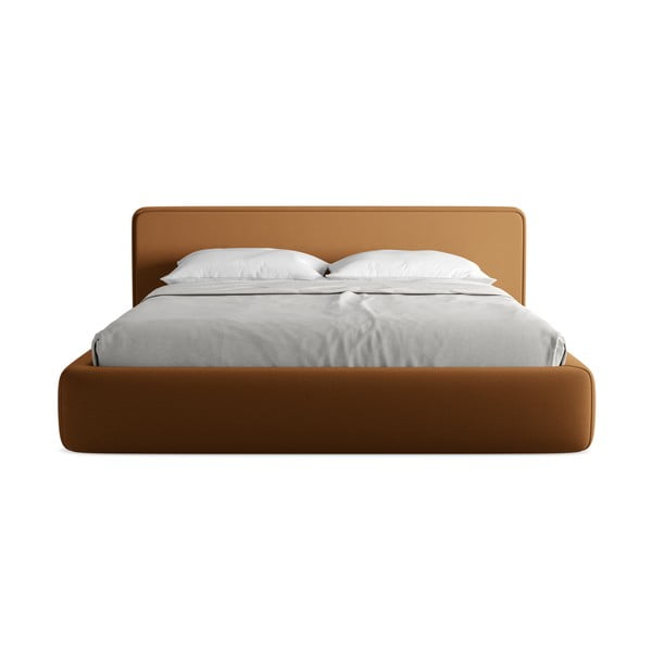 Čalouněná dvoulůžková postel v terakotové barvě s úložným prostorem s roštem 180x200 cm Kiana – Makamii-image-4