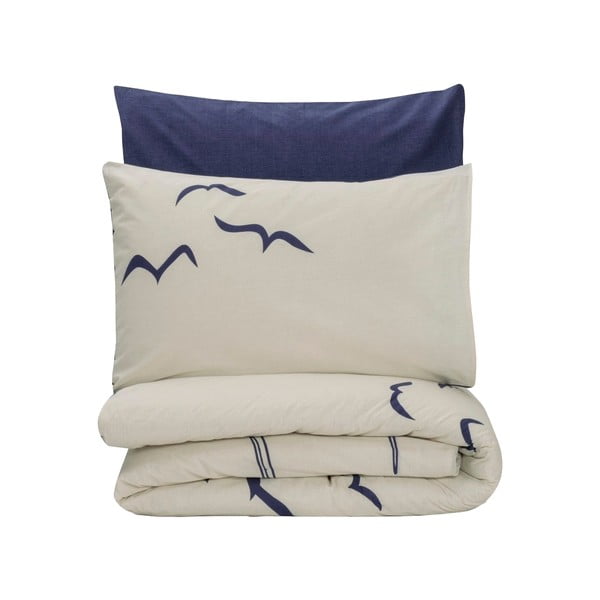 Modro-krémové povlečení na jednolůžko z bavlny Renforcé 140x200 cm Larum – Mijolnir
