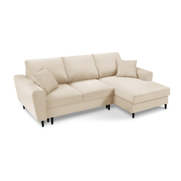 Béžová manšestrová rozkládací/s úložným prostorem rohová pohovka (pravý roh/s lenoškou) Kyoto – Cosmopolitan Design-image-1