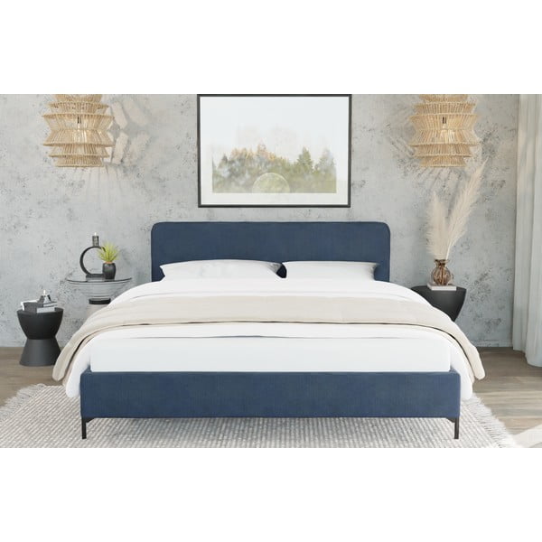 Tmavě modrá čalouněná dvoulůžková postel s roštem 160x200 cm Barker – Ropez-image-3