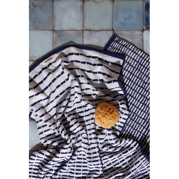 Bílý/modrý froté ručník s příměsí bambusu 50x100 cm Nuance – JUNA-image-1