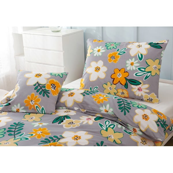 Oranžovo-šedé 3dílné povlečení na jednolůžko z mikrosaténu 140x200 cm Grace – My House-image-3