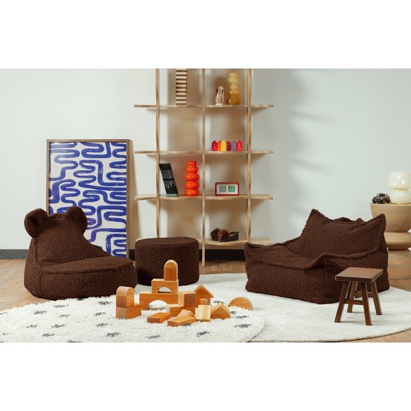Tmavě hnědý dětský puf z textilie bouclé Warm Hazel – Wigiwama-image-2