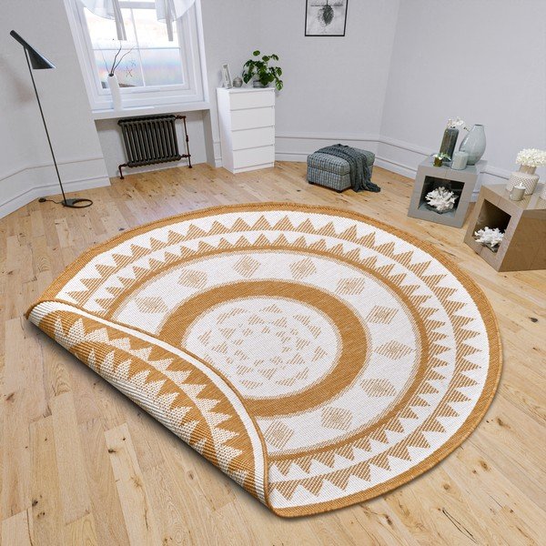 Okrově žluto-bílý kulatý venkovní koberec ø 140 cm Jamaica – NORTHRUGS-image-1