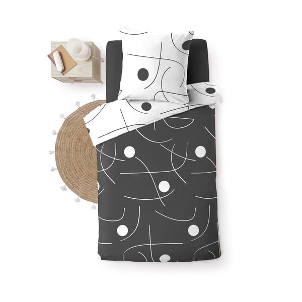 Bílé/tmavě šedé povlečení na jednolůžko z mikrovlákna 140x200 cm Sonate – douceur d'intérieur