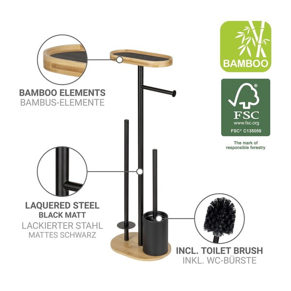 Černý/v přírodní barvě ocelový stojan na toaletní papír se štětkou Pomarolo – Wenko-image-4