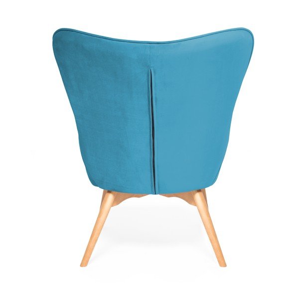Akvamarínově modré křeslo a podnožka s podnoží v přírodní barvě Vivonita Cora Velvet-image-3