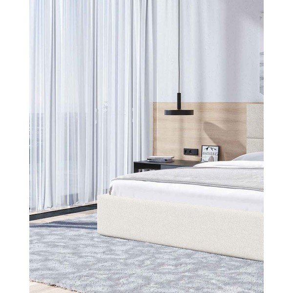 Béžová čalouněná dvoulůžková postel s úložným prostorem s roštem 140x200 cm Bufo – MESONICA-image-4