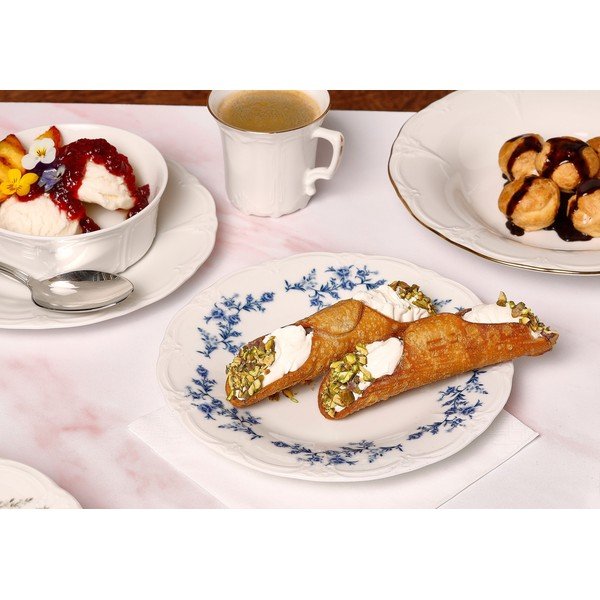 Bílý/modrý dezertní  porcelánový talíř ø 16 cm Retro – BonBistro-image-1