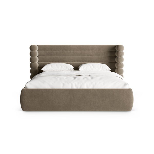 Taupe čalouněná dvoulůžková postel s úložným prostorem s roštem 200x200 cm Mount – Micadoni -image-4