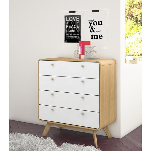 Vysoká komoda v dekoru dubu v bílo-přírodní barvě 80x88 cm Caitlin – Støraa-image-1