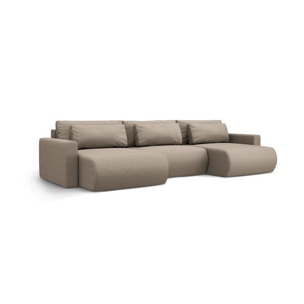 Světle hnědá rozkládací rohová pohovka s úložným prostorem  (do "U") Belfast – Cosmopolitan Design-image-4