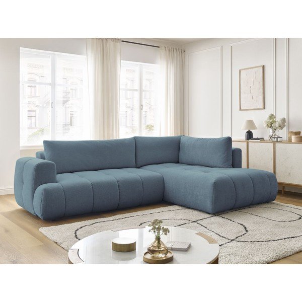 Modrá rozkládací/s úložným prostorem rohová pohovka (pravý roh/do L) Fuji – Bobochic Paris-image-1