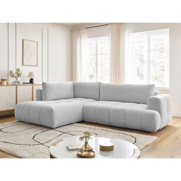Světle šedá rozkládací/s úložným prostorem rohová pohovka (levý roh/do L) Fuji – Bobochic Paris-image-1