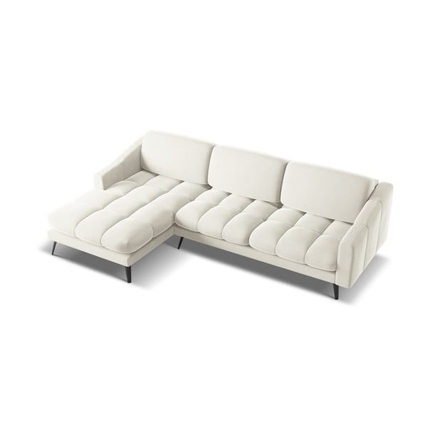 Krémová sametová rohová pohovka (levý roh) Nalu – Makamii-image-3