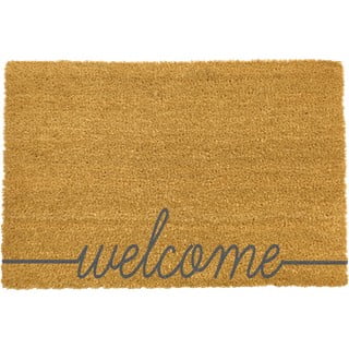 Šedá rohožka z přírodního kokosového vlákna Artsy Doormats Welcome Scribbled, 40 x 60 cm