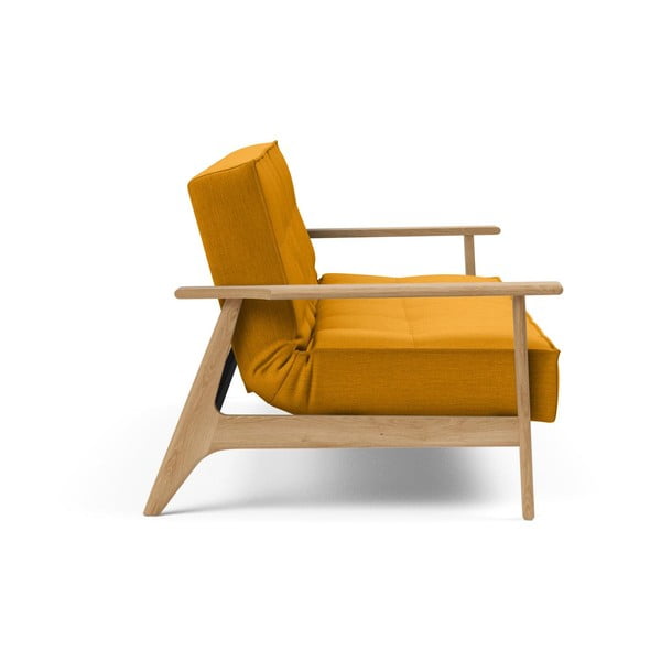 Oranžová rozkládací pohovka s dřevěnými područkami Innovation Splitback-image-4