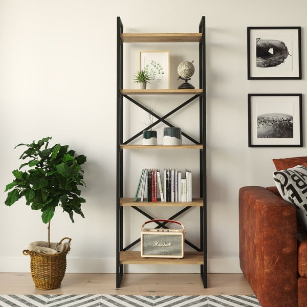 Černý/přírodní regál v dekoru borovice 58x175 cm Nicol – Kalune Design-image-2