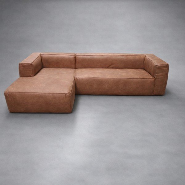 Hnědá rohová pohovka z imitace kůže (levý roh/s lenoškou) Bean - II. jakost – WOOOD-image-1