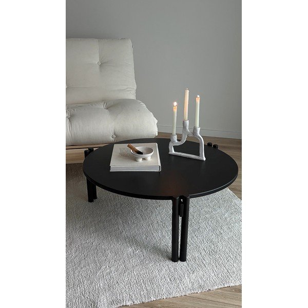 Černý kulatý konferenční stolek z borovicového dřeva ø 80 cm Sticks – Karup Design-image-4