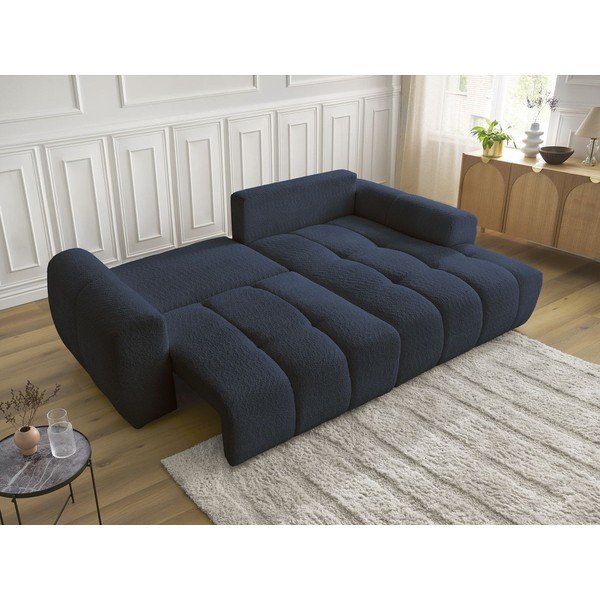 Modrá rozkládací/s úložným prostorem rohová pohovka z textilie bouclé (pravý roh/s lenoškou) Roxelane – Bobochic Paris-image-3