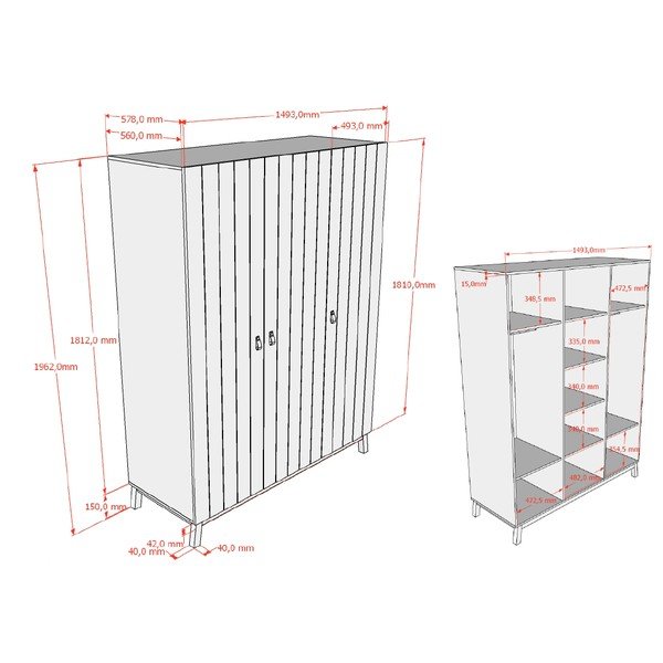 Béžová dětská šatní skříň 149x196x58 cm Sezane – Vipack-image-3