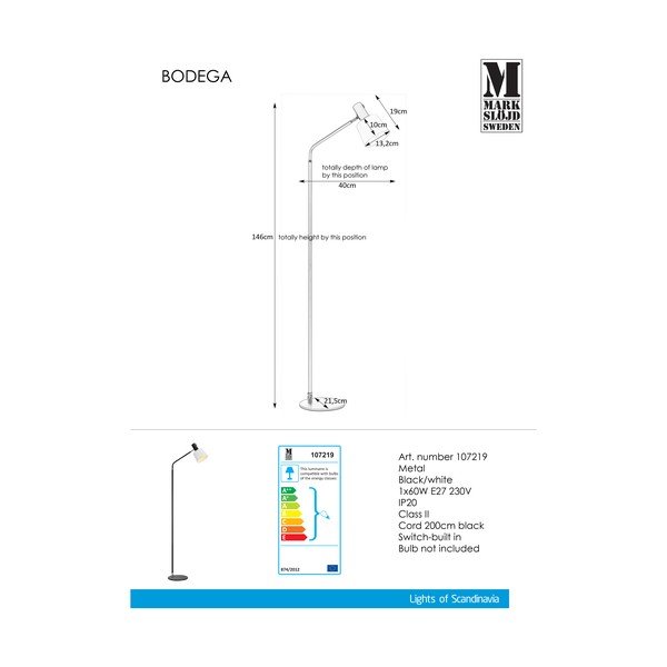 Černo-bílá volně stojící lampa Markslöjd Bodega-image-1