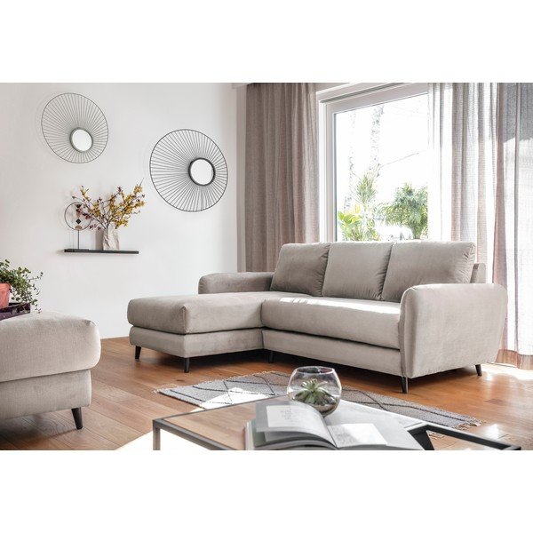 Béžová sametová rohová pohovka s podnožkou Miuform Cosy Claire, levý roh-image-3