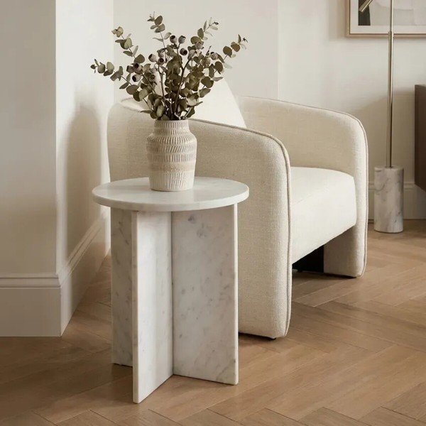 Mramorový kulatý odkládací stolek ø 40 cm Savio – Premier Housewares-image-1