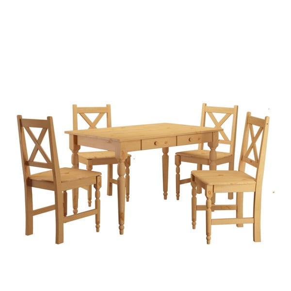 Set 4 dřevěných jídelních židlí a stolu Støraa Normann, 120 x 80 cm